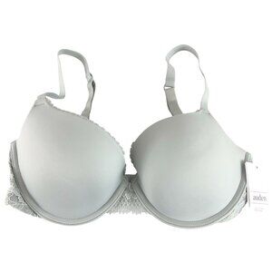 Auden Bra The Radiant Plunge Push-Up Lace Trim Gray 32D